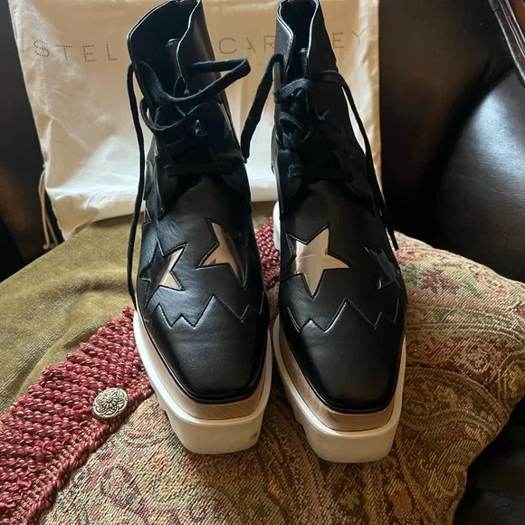 Stella McCartney Vegetarian Leather Patterned Lace-Up Boots Size 5.5 - Picture 14 of 14